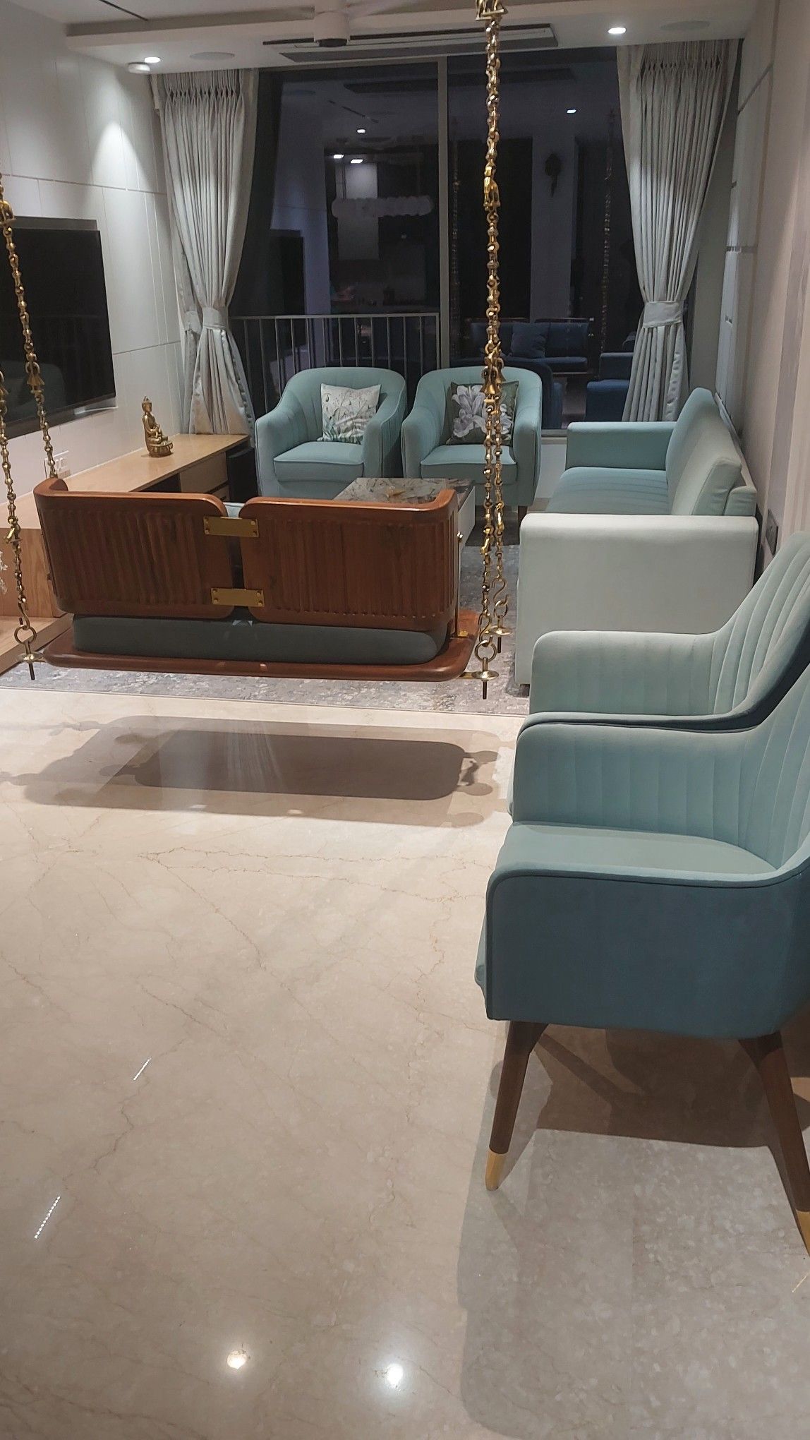 Bespoke Sectional Lounge with Statuario Marble Top & Brass Legs #68